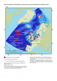 Karte der Meeresschutzgebiete (OSPAR MPAs), dargestellt werden Vertragsstaaten und Konventionsgebiet der OSPAR-Konvention