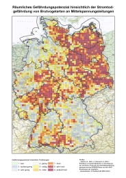 Karte Räumliches Gefährdungspotenzial hinsichtlich der Stromtod- gefährdung von Brutvogelarten an Mittelspannungsleitungen