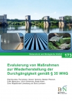 Cover von NaBiV 173:  Hintergrund: Oberwasserseitige Ansicht der Wasserkraftanlage Edders-heim (G. Hermens); unten links: Horizontalrechenanlage an der WKA Mulde (S. Birenbaum); unten Mitte: Detail Rechen Stababstand 10 mm, WKA ECI Centrale Roermond/NL (G. Hermens); unten rechts: Plötze an der WKA Geesthacht (Institut für angewandte Ökologie GmbH)