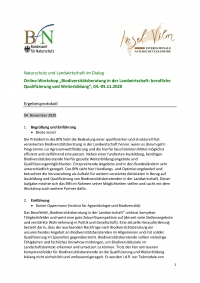 Ergebnisprotokoll Naturschutz und Landwirtschaft im Dialog; Online-Workshop „Biodiversitätsberatung in der Landwirtschaft: berufliche Qualifizierung und Weiterbildung“, 04.-05.11.2020