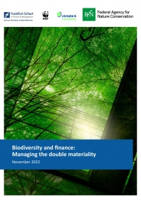 Cover Broschüre Biodiversity and Finance with tree tops from below