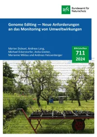 Cover von BfN-Schriften 703; Titelbild: Im Obstgarten (B. Gröger), überlagert von einer Desoxyribonukleinsäurensequenz