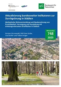 Cover von BfN-Schriften 748; Titelbild: Oben: Luftbild Dresden-Neustadt mit Alaunpark und Garnisonskirche (Foto: C. Schünemann, IÖR Media) Unten: Frühjahrsaspekt im Großen Garten Dresden (Foto: H. Hensel, IÖR Media)