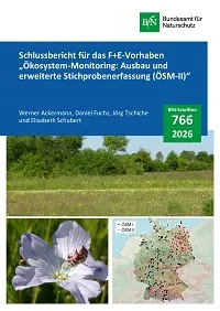 Cover von BfN-Schriften 766; Titelbild: Oben: Halbtrockenrasen im Landkreis Unterallgäu (Foto © W. Ackermann), unten links: Blüte des Ausdauernden Leins (Linum perenne) mit Blüte von Mittlerem Zittergras (Briza media) (Foto © W. Ackermann), unten rechts: in ÖSM-I und ÖSM-II bearbeitete bundesweit repräsentative Stichprobenflächen (SPF) in Deutschland (Daten des BfN, Kartenhintergrund: © 2008 ESRI, Quellen: USGS-EROS, NASA, NGA, ESRI Text)