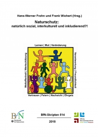 Auf der Abbildung ist das Titelbild der Publikation Naturschutz ? natürlich sozial, interkulturell und inkludierend?! zu sehen.