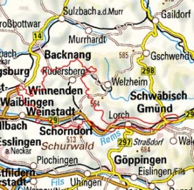 Abgrenzung der Landschaft "Berglen Remstal" (10702)