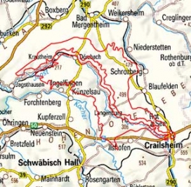 Abgrenzung der Landschaft "Mittlere und östliche Kocher-Jagst-Ebene" (12601)