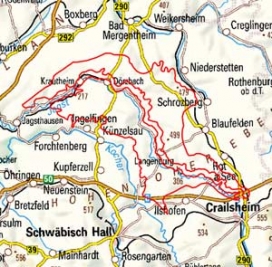 Abgrenzung der Landschaft "Mittlere und östliche Kocher-Jagst-Ebene" (12601) Abgrenzung der Landschaft "Mittlere und östliche Kocher-Jagst-Ebene" (12601)
