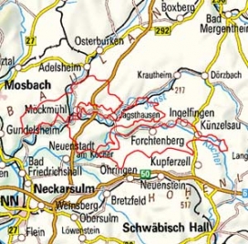 Abgrenzung der Landschaft "Westliche Kocher-Jagst-Ebenen" (12602) Abgrenzung der Landschaft "Westliche Kocher-Jagst-Ebenen" (12602)