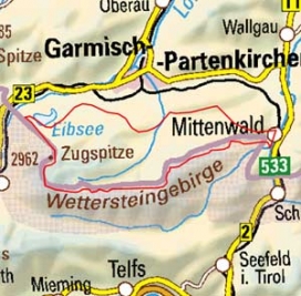 Abgrenzung der Landschaft "Wettersteingebirge" (1300) Abgrenzung der Landschaft "Wettersteingebirge" (1300)