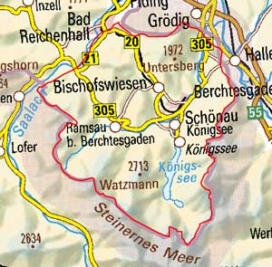 Abgrenzung der Landschaft "Berchtesgadener Alpen" (1600) Abgrenzung der Landschaft "Berchtesgadener Alpen" (1600)