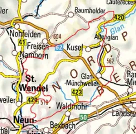 Abgrenzung der Landschaft "Kuseler Bergland Osterhöhen und Höcherberg" (19302)