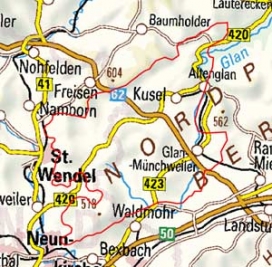 Abgrenzung der Landschaft "Kuseler Bergland Osterhöhen und Höcherberg" (19302)