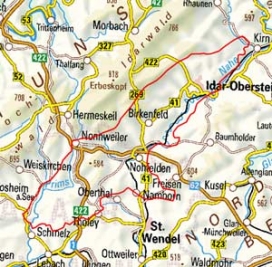 Abgrenzung der Landschaft "Oberes Nahebergland" (19401)