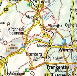 Abgrenzung der Landschaft "Alzeyer Hügelland" (22702)