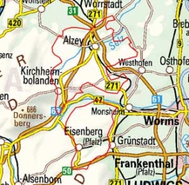 Abgrenzung der Landschaft "Alzeyer Hügelland" (22702) Abgrenzung der Landschaft "Alzeyer Hügelland" (22702)