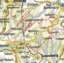 Abgrenzung der Landschaft "Hohes Thüringer Schiefergebirge" (39200)