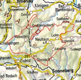 Abgrenzung der Landschaft "Hohes Thüringer Schiefergebirge" (39200) Abgrenzung der Landschaft "Hohes Thüringer Schiefergebirge" (39200)