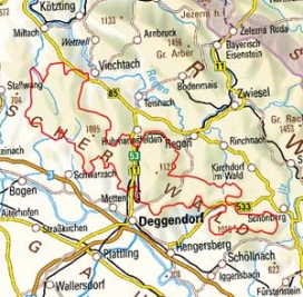 Abgrenzung der Landschaft "Vorderer Bayerischer Wald" (40500)