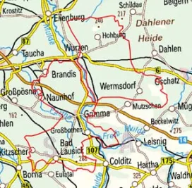 Abgrenzung der Landschaft "Grimma-Wurzener Porphyrhügelland" (46500)