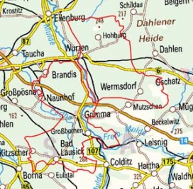 Abgrenzung der Landschaft "Grimma-Wurzener Porphyrhügelland" (46500)