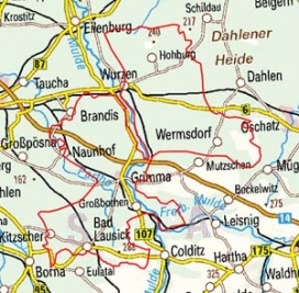 Abgrenzung der Landschaft "Grimma-Wurzener Porphyrhügelland" (46500) Abgrenzung der Landschaft "Grimma-Wurzener Porphyrhügelland" (46500)