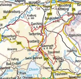 Abgrenzung der Landschaft "Altmoränen- und Schotterlandschaft beidseits der Alz" (5300)