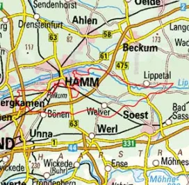 Abgrenzung der Landschaft "Kamener Hügelland" (54201)