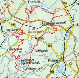 Abgrenzung der Landschaft "Woldegk-Feldberger Hügelland" (74300) Abgrenzung der Landschaft "Woldegk-Feldberger Hügelland" (74300)