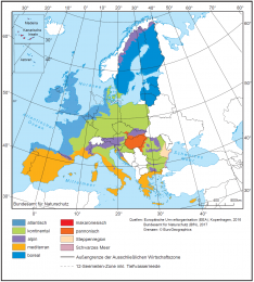 Karte Europakarte mit der Verteilung der biogeografischen Regionen in der EU