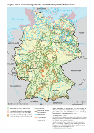 Karte geeignete Flächen und Verbindungsachsen für einen länderübergreifenden Biotopverbund