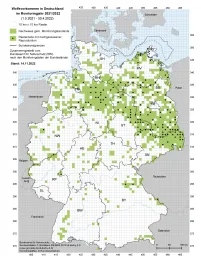 Wolfsvorkommen auf einer Deutschlandkarte im Monitoringjahr 2021/2022