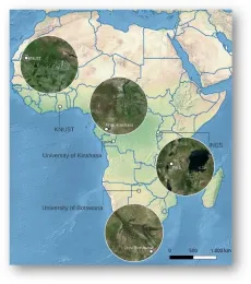 Auf der Grafik sieht man eine Karte mit der Lage der EOCap4Africa Partnerinstitute in Sub-Sahara Afrika