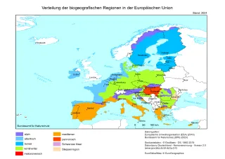 Karte Verteilung der biogeografischen Regionen in der Europäischen Union
