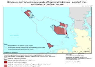 Karte Regulierung der Fischerei in den deutschen Meeresschutzgebieten der ausschließlichen Wirtschaftszone (AWZ) der Nordsee