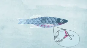 Die Abbildung zeigt eine Graphische Darstellung von einem Lachs, der gentechnisch verändert wird