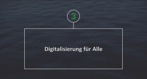   Weißer Text in Weißem Rahmen vor dunkelblauem, ruhigen Wasser. Text: Digital