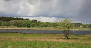 Ein Teich bei Regenstimmung.