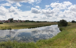 Zu sehen ist die Aller mit ihrer naturnahen Aue, im Hintergrund thront der markante Dom von Verden.