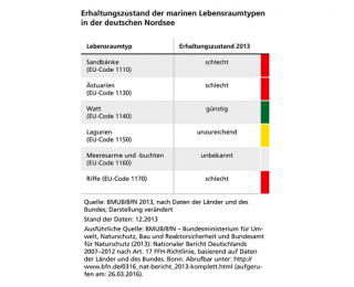 Tabelle: Erhaltungszustand der marinen Lebensraumtypen in der deutschen Nordsee