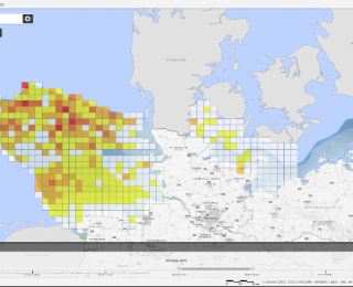 Screenshot Kartenanwendung: Populationsentwicklung von Schweinswalen im 3-Jahresraster