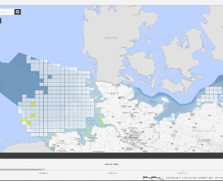 Screenshot Kartenanwendung: Populationsentwicklung von Seevögeln im 3-Jahresraster
