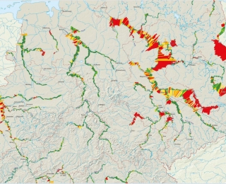 Auschnitt der deutschlandweiten Karte zum Verlust von Überschwemmungsflächen