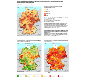 Karten Verbreitungszentren von Neophyten (gebietsfremde Pflanzenarten) in Deutschland: aktuell und prognostiziert für den Klimawandel