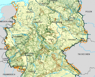 Die Karte stellt die Lage von Biotopverbund, Lebensraumnetze und Achsen/Korridore in Deutschland dar.