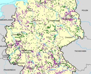 Die Karte zeigt die Lage wichtiger Engstellen in den Lebensraumnetzwerken in Deutschland
