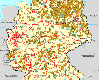 Die Karte zeigt die Lage der Unzerschnittene verkehrsarme Räume in Deutschland.