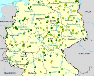 Karte: erteilung der verschiedenen Tranchen (Etappen der Flächenübertragung) des Nationalen Naturerbes