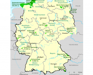 Karte der Nationalparke in Deutschland