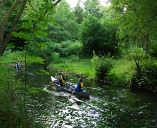 Kinder paddeln auf der Alster